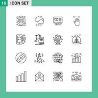 Stock Vector Icon Pack of 16 Line Signs and Symbols for credit zoom out box right gesture Editable Vector Design Elements