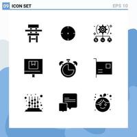 Set of 9 Vector Solid Glyphs on Grid for online delivery task commerce user Editable Vector Design Elements