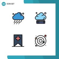 Modern Set of 4 Filledline Flat Colors and symbols such as cloud plus wind storage orbit Editable Vector Design Elements