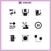 Set of 9 Modern UI Icons Symbols Signs for login lock security key health Editable Vector Design Elements