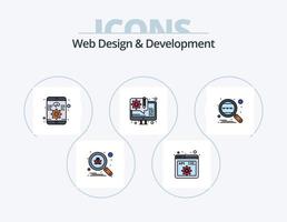 diseño web y línea de desarrollo paquete de iconos llenos 5 diseño de iconos. codificación. contactos. bulbo. marcadores ligero vector