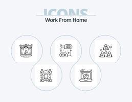 trabajar desde el diseño de iconos del paquete de iconos de la línea de inicio 5. reunión. gráfico. comunicación. lugar de trabajo. estante de trabajo vector