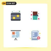 Set of 4 Commercial Flat Icons pack for calendar board schedule love delete Editable Vector Design Elements