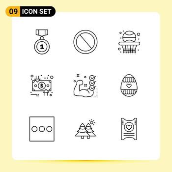 Stock Vector Icon Pack of 9 Line Signs and Symbols for down cycle ui circulation basketball Editable Vector Design Elements