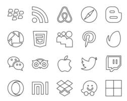 paquete de 20 íconos de redes sociales que incluye tweet apple myspace travel messenger vector