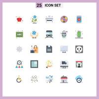 25 User Interface Flat Color Pack of modern Signs and Symbols of favorite mobile tank internet reel film Editable Vector Design Elements