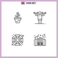 Set of 4 Vector Filledline Flat Colors on Grid for growth discipline finance money physical Editable Vector Design Elements