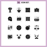 Set of 16 Modern UI Icons Symbols Signs for messages chat arrow motivation bag Editable Vector Design Elements