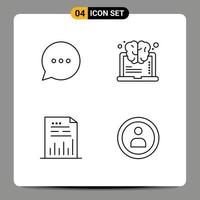 4 Universal Line Signs Symbols of bubble document brain think graph Editable Vector Design Elements