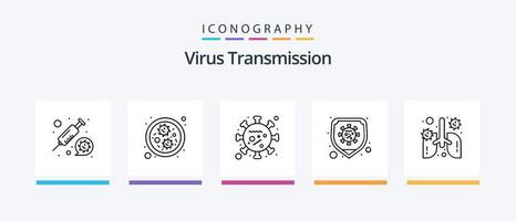 paquete de iconos de la línea de transmisión de virus 5 que incluye peligro. vacuna. rostro. jeringa coronavirus. diseño de iconos creativos vector