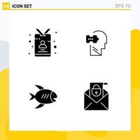 Set of 4 Commercial Solid Glyphs pack for card beach press mind fish Editable Vector Design Elements