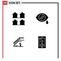 Group of 4 Solid Glyphs Signs and Symbols for district upstairs housing eye stage Editable Vector Design Elements