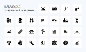 25 Tourism And Outdoor Recreation Solid Glyph icon pack vector