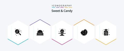 paquete de iconos de 25 glifos dulces y dulces que incluye postre. caramelo. dulce. alimento. Galleta vector