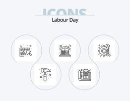 diseño de iconos del paquete de iconos de línea del día del trabajo 5. hacha. labor. edificio. engranaje. internacional vector