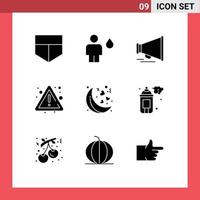conjunto de 9 iconos de ui modernos símbolos signos para spray night laud moon risk elementos de diseño vectorial editables vector