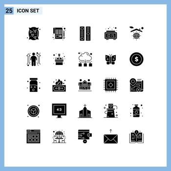 25 Universal Solid Glyphs Set for Web and Mobile Applications earth digital tax clock file cover Editable Vector Design Elements