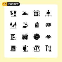 Solid Glyph Pack of 16 Universal Symbols of forest director heart chief boss Editable Vector Design Elements