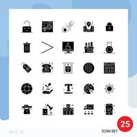 Group of 25 Solid Glyphs Signs and Symbols for technology mobile development map space Editable Vector Design Elements