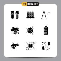 Set of 9 Modern UI Icons Symbols Signs for electric shape font printing management Editable Vector Design Elements