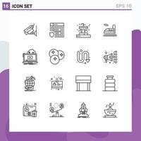 Modern Set of 16 Outlines Pictograph of online cloud buildings tunnel train Editable Vector Design Elements