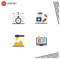 grupo de 4 iconos planos signos y símbolos para reloj cuchara medicina médica adobe elementos de diseño vectorial editables vector