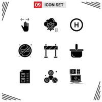 Universal Icon Symbols Group of 9 Modern Solid Glyphs of barricade place computing no sign Editable Vector Design Elements