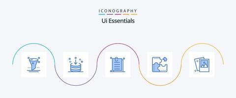 paquete de iconos ui essentials blue 5 que incluye rompecabezas. solicitud. interfaz. aplicación interfaz de usuario vector