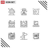 Modern Set of 9 Outlines and symbols such as muslim islam fried egg estate shop Editable Vector Design Elements