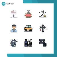 Set of 9 Modern UI Icons Symbols Signs for automobile graduate signal education relaxation Editable Vector Design Elements