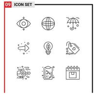 Group of 9 Outlines Signs and Symbols for tag power umbrella of right Editable Vector Design Elements