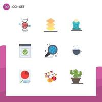 Mobile Interface Flat Color Set of 9 Pictograms of business website meditation web ready Editable Vector Design Elements