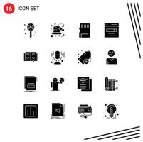 Pack of 16 Modern Solid Glyphs Signs and Symbols for Web Print Media such as education user memory search engine Editable Vector Design Elements