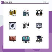 Modern Set of 9 Filledline Flat Colors Pictograph of cable video budget camera income Editable Vector Design Elements