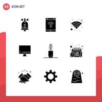 9 Universal Solid Glyphs Set for Web and Mobile Applications clothing hardware smartphone screen computer Editable Vector Design Elements