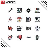 Modern Set of 16 Flat Color Filled Lines Pictograph of startup rocket internet radio button snowflake Editable Creative Vector Design Elements