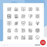 User Interface Pack of 25 Basic Lines of contacts business transport book photo editing Editable Vector Design Elements