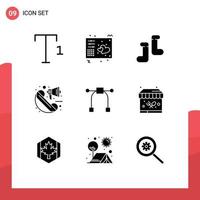 Set of 9 Commercial Solid Glyphs pack for park tool shoes graphic marketing Editable Vector Design Elements