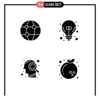 Mobile Interface Solid Glyph Set of 4 Pictograms of business magnifying glass technology good idea search Editable Vector Design Elements