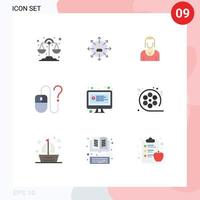User Interface Pack of 9 Basic Flat Colors of desktop computer person lady character Editable Vector Design Elements