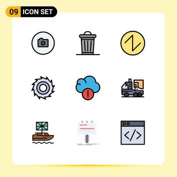 Modern Set of 9 Filledline Flat Colors and symbols such as artificial cloud sound alert blades Editable Vector Design Elements