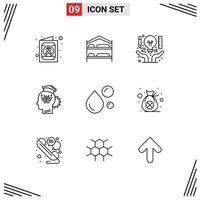 Set of 9 Vector Outlines on Grid for fatty acid smart art sharing knowledge Editable Vector Design Elements