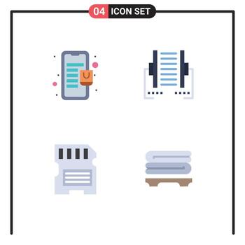 Editable Vector Line Pack of 4 Simple Flat Icons of bag card online store data memory Editable Vector Design Elements
