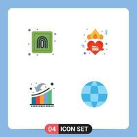 Group of 4 Flat Icons Signs and Symbols for crime down security love growth Editable Vector Design Elements