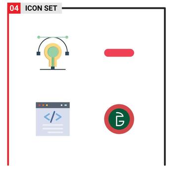 Modern Set of 4 Flat Icons and symbols such as bulb code educat minus html Editable Vector Design Elements