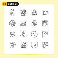 User Interface Pack of 16 Basic Outlines of food vote progress thumbs up company Editable Vector Design Elements