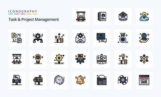 paquete de iconos de estilo lleno de línea de gestión de 25 tareas y proyectos vector