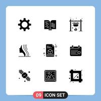 9 User Interface Solid Glyph Pack of modern Signs and Symbols of printing face campfire girl female Editable Vector Design Elements