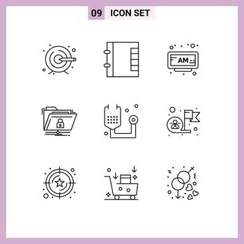 Universal Icon Symbols Group of 9 Modern Outlines of form disease clock secure folder Editable Vector Design Elements
