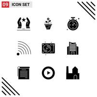 Group of 9 Solid Glyphs Signs and Symbols for news shopping finance navigation raise Editable Vector Design Elements